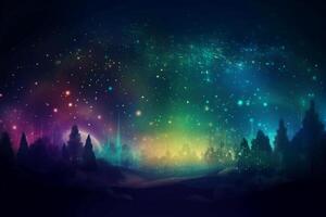 A blurred star light, aurora sky abstract background with bokeh glow, Illustration. photo