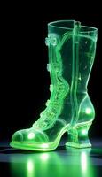 Uranium glass, boots, fashion black background. photo