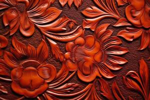 Tooled Leather Flower Pattern background. photo