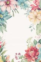 Blank empty white page with oil painting chic floral border, slightly edges. photo