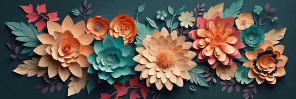 Seamless Paper Craft, layered art of flowers, copyspace. photo