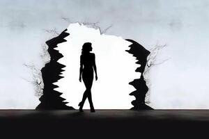 The silhouette of a broken lover walking in different directions. photo