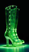 Uranium glass, boots, fashion black background. photo