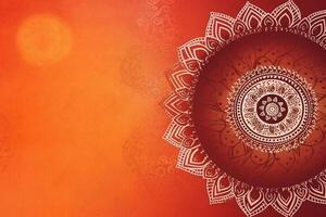 orange Pantone color background paper texture Rangoli pattern painting. photo