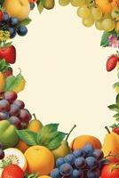 Blank empty white page with fresh fruit border, slightly edges. photo