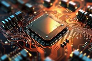 Macro photography of Electronic Circuit Board top view. photo
