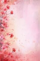 light pink background paper texture tiny petal flower painting in watercolor style. photo