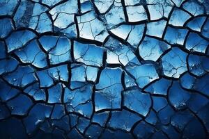 Ice winter floor cracks blue background. photo