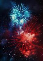 Blue, red, white, firework, Independence Day Abstract Poster background, copyspace. AI Generative photo