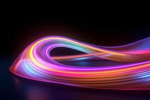 hyper loop or warp technology concepts with flow of Digital stream in line multicolor neon. photo