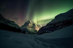 Aurora, Swiss Alps, star, snow, winter. photo