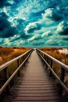 Boardwalk leading to the heaven, divine style, holy fantasy. photo