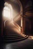 Castle staircase backdrop, luxury, interior design. photo