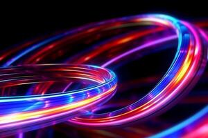 hyper loop or warp technology concepts with flow of Digital stream in line multicolor neon. photo