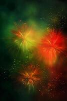 Green, red, yellow, firework, Independence Day Abstract Poster background, copyspace. AI Generative photo