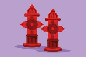 Graphic flat design drawing stylized red fire hydrant. Tool used by firefighters for extinguishing flames. Used for preventive measures in event of fire in building. Cartoon style vector illustration