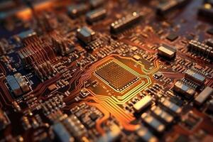 Macro photography of Electronic Circuit Board top view. photo
