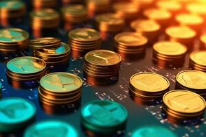 close up of rows coins for finance and banking concept. photo