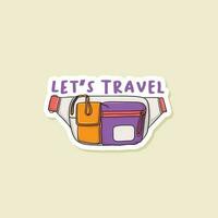 Colorful hand drawn let's travel stickers vector