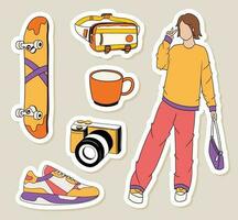 Colorful hand drawn cool trendy stickers collection vector
