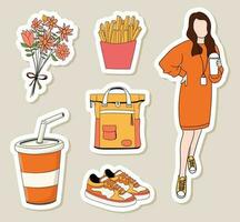 Colorful hand drawn cool trendy stickers collection vector