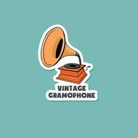 Colorful hand drawn vintage gramophone stickers vector