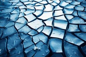 Ice winter floor cracks blue background. AI generative photo