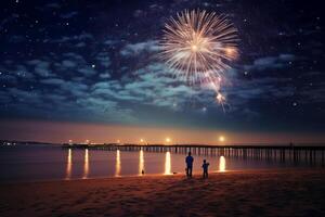 firework night sea star. photo