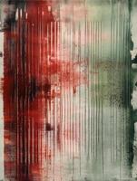 A painting made of white, red, and green paint streaks. photo