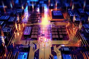 Digital technology circuit board as a futuristic and innovative background. photo