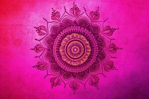 Fuchsia Crayola color background paper texture Rangoli pattern painting. photo