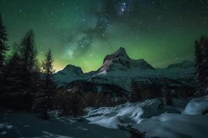 Aurora, Swiss Alps, star, snow, winter. photo