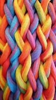 A pattern of multicoloured ropes and twines twisted. photo