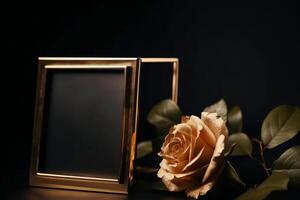 golden rose frame, middle space is empty. photo