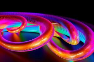 hyper loop or warp technology concepts with flow of Digital stream in line multicolor neon. photo