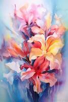 Abstract watercolor paintings of flowers. photo