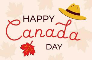 Happy Canada Day Lettering On Horizontal Postcard. Vector Illustration In Flat Style