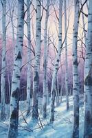 Birch trees in winter fine art print in the style. photo