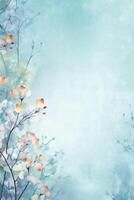 light blue background paper texture tiny petal flower painting in watercolor style. photo