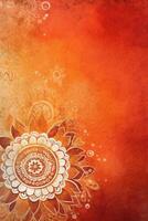 orange Pantone color background paper texture Rangoli pattern painting. photo