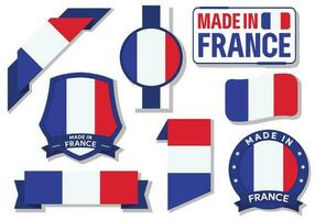 Collection of made in France badges labels France flags in ribbon vector illustration