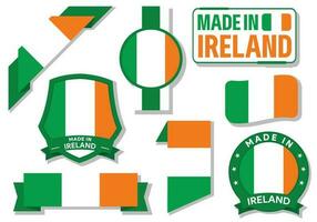 Collection of made in Ireland badges labels Ireland flags in ribbon vector illustration