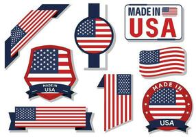 Collection of made in Usa badges labels Usa flags in ribbon vector illustration