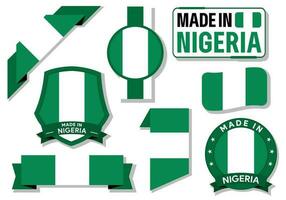 Collection of made in Nigeria badges labels Nigeria flags in ribbon vector illustration