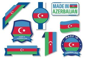 Collection of made in Azerbaijan badges labels Azerbaijan flags in ribbon vector illustration