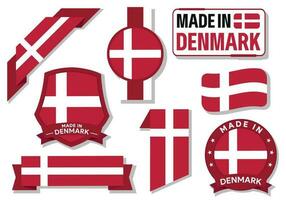 Collection of made in Denmark badges labels Denmark flags in ribbon vector illustration Free Vector