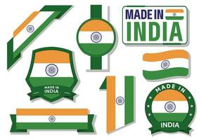 Collection of made in India badges labels India flags in ribbon vector illustration