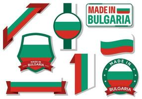 Collection of made in Bulgaria badges labels Bulgaria flags in ribbon vector illustration