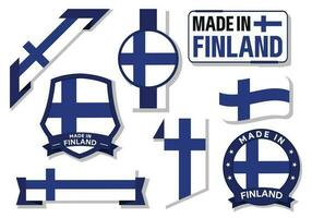 colección de hecho en Finlandia insignias etiquetas Finlandia banderas en cinta vector ilustración gratis vector