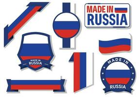 Collection of made in Russia badges labels Russia flags in ribbon vector illustration